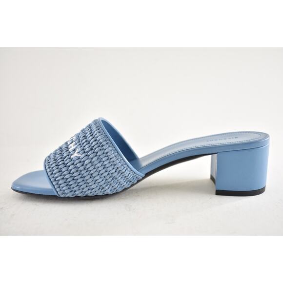 Givenchy 4G Denim Blue Raffia Logo Leather Slide On Mule Block Heel Sandal 39.5 - Picture 12 of 15